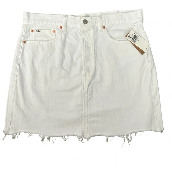 Polo Ralph Lauren Women White Distressed Hem Short Denim Jean Skirt Size 31 - Picture 6 of 13